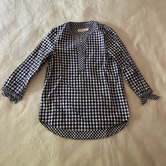 Vineyard Vines gingham tie sleeve top - Picture 4 of 14